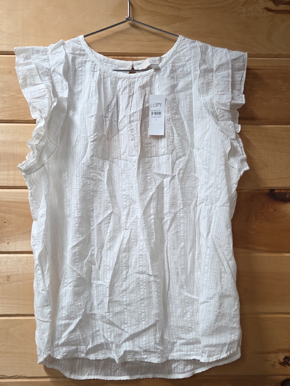 LOFT White Ruffle Sleeve Textured Sleeveless Top
